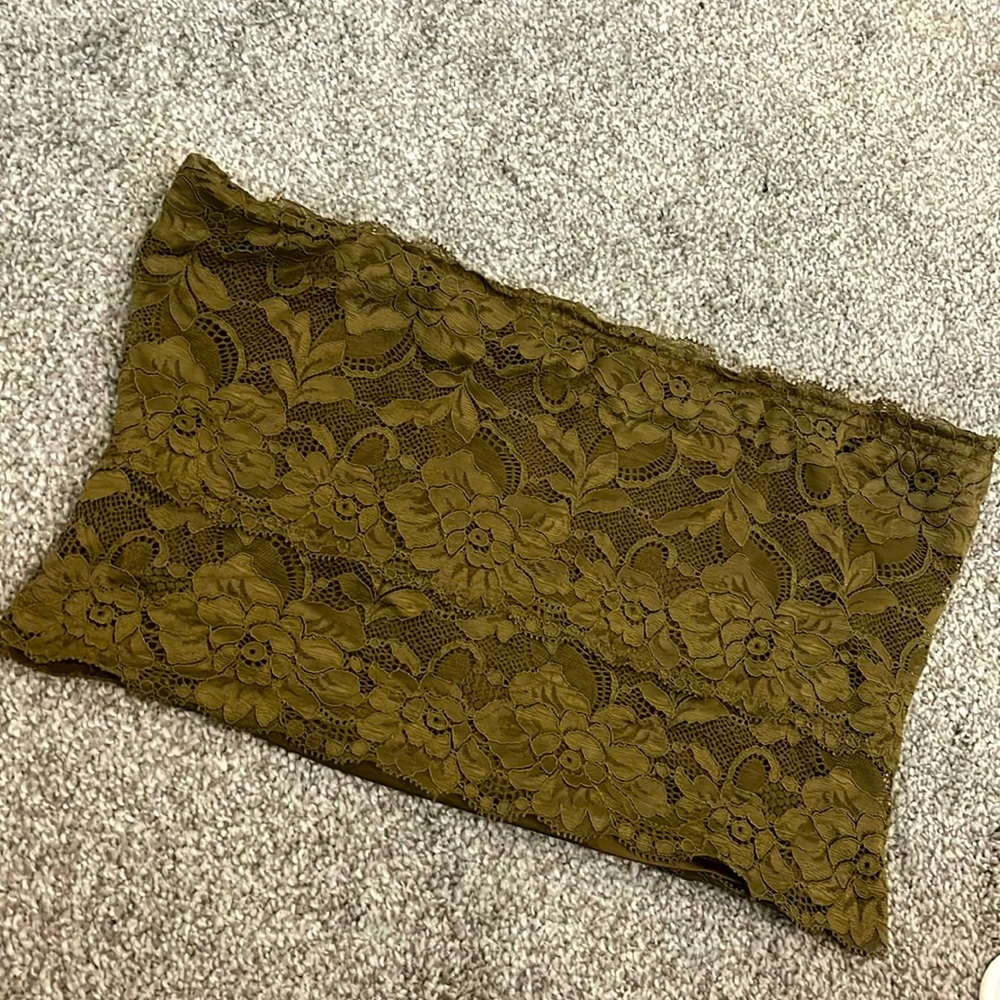 Moss Green Tube Top, Cropped Top, Floral Design, Medium